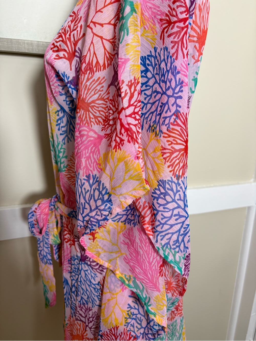 America & Beyond Coral Print Tassel Kimono Cover Up Beach Resort - Picture 6 of 11